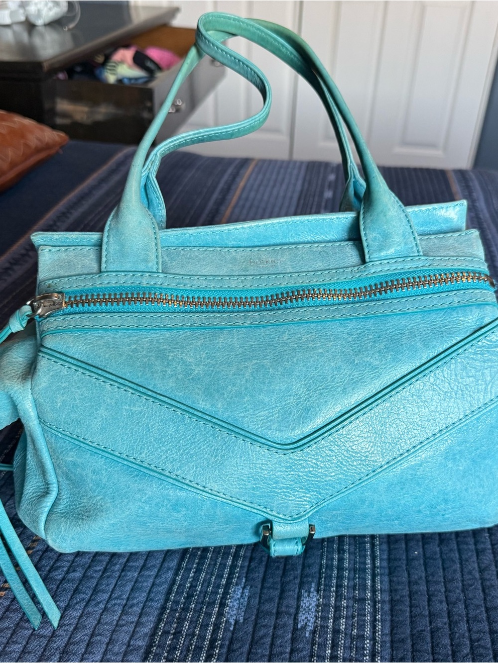Botkier Trigger Satchel Turquoise Leather Dual-Zip Tote - Picture 4 of 7